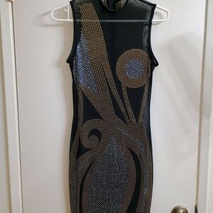 Black and Gold Asymmetrical Bodycon Dress